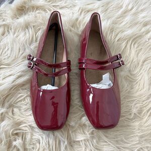 New Burgundy Cherry Patent Double String Ballet Flats Ballerina Shoes US 5.5 / 6